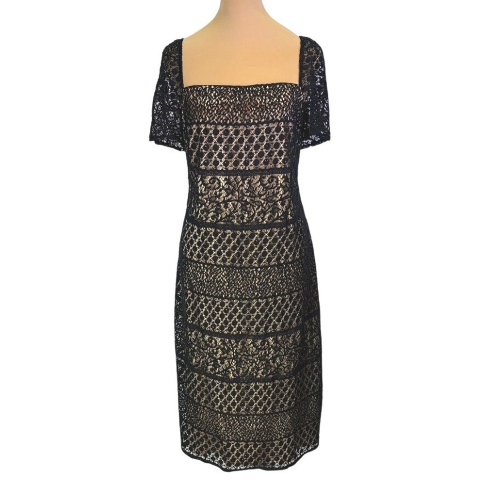 JS‎ Boutique Black Beaded Sequin Lace Sheath Dress 14W Cocktail Formal Wedding
